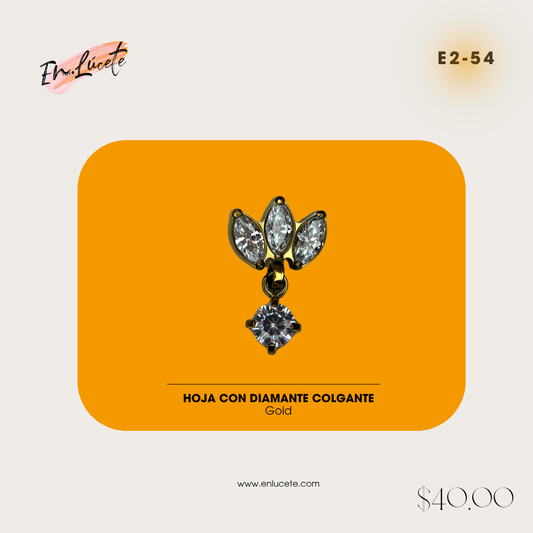E2-54 Hoja con Diamante Colgante