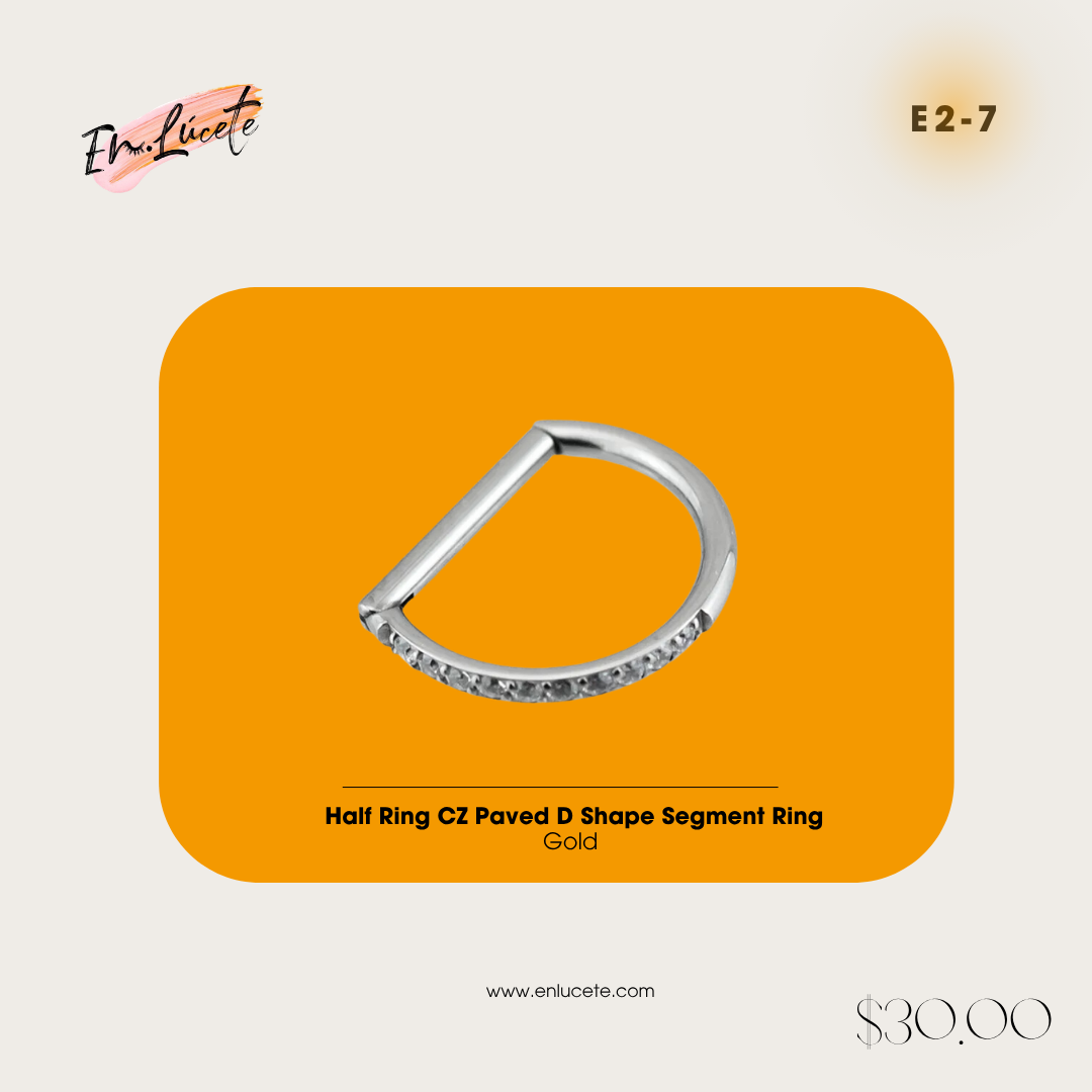 E2-7 Half Ring CZ Paved D Shape Segment Ring