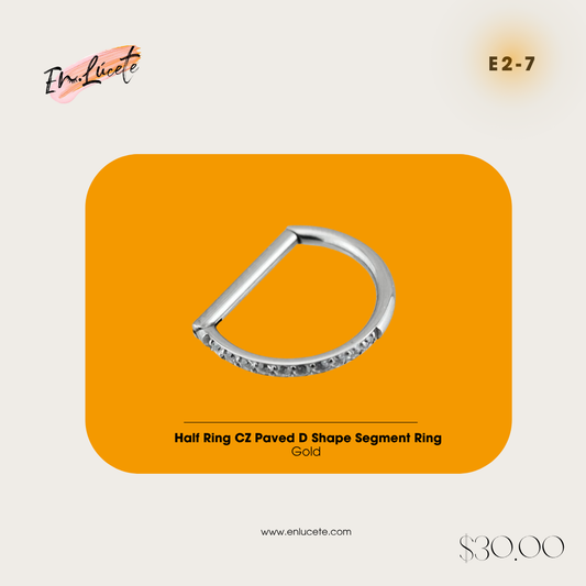 E2-7 Half Ring CZ Paved D Shape Segment Ring
